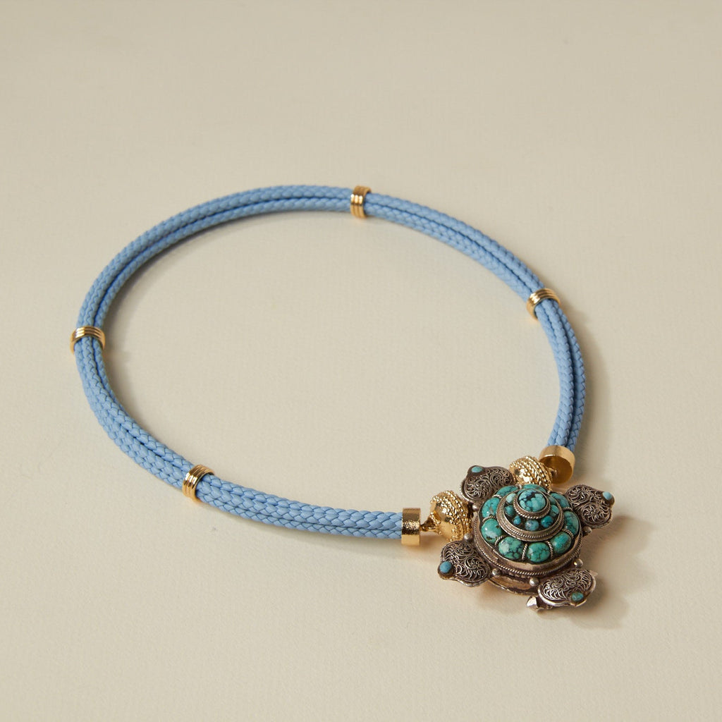 Tibetan Treasure Blue Turquoise and Sterling Silver Filigree Cross Centerpiece