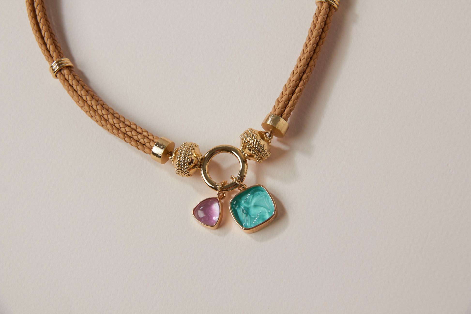 14K Winged Guardian Paraiba Chiara Glass Charm