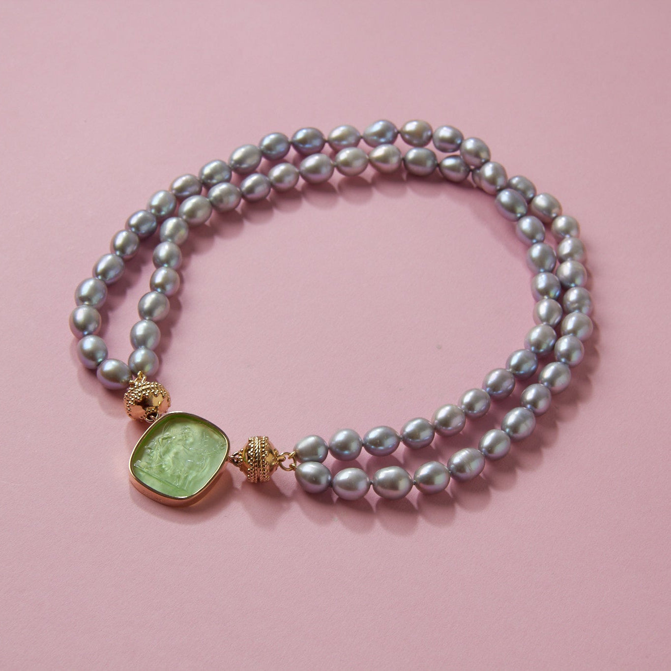 Gray Oval Freshwater Pearl Double Strand Necklace