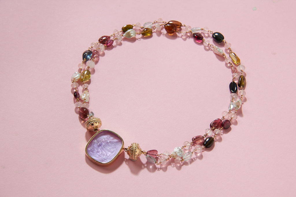 Caspian Double Strand Tourmaline, Pearl, Aquamarine & Rose Quartz Necklace