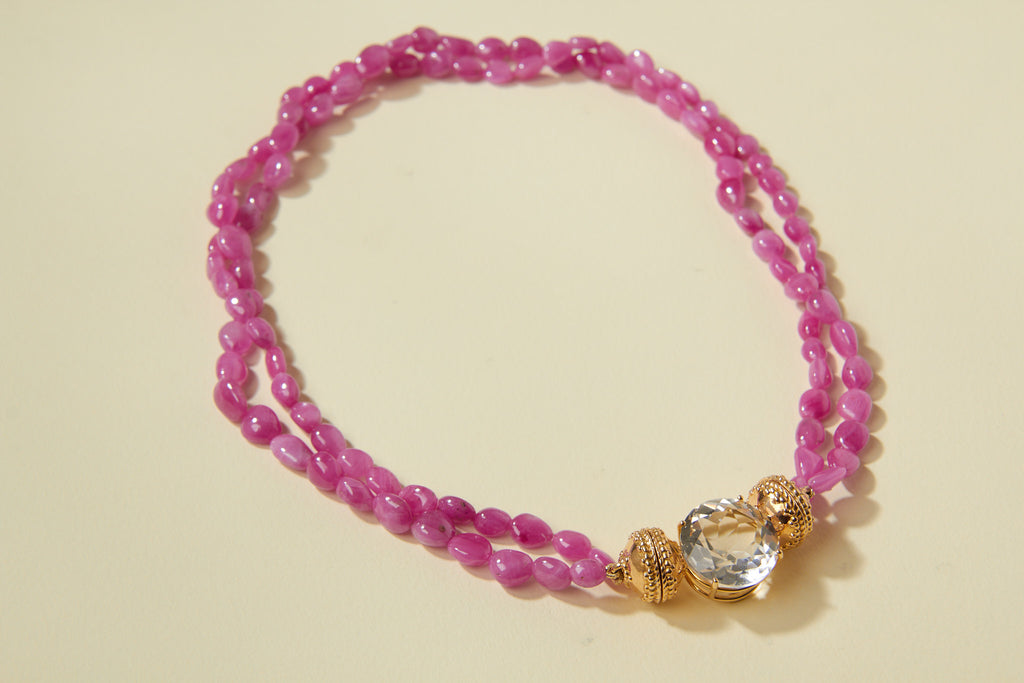 18K Pink Sapphire Double Strand Necklace