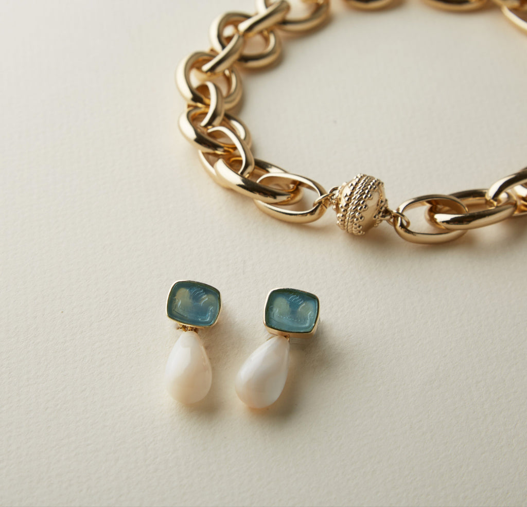 14K Classic Sailboat Aqua Italian Glass Earrings