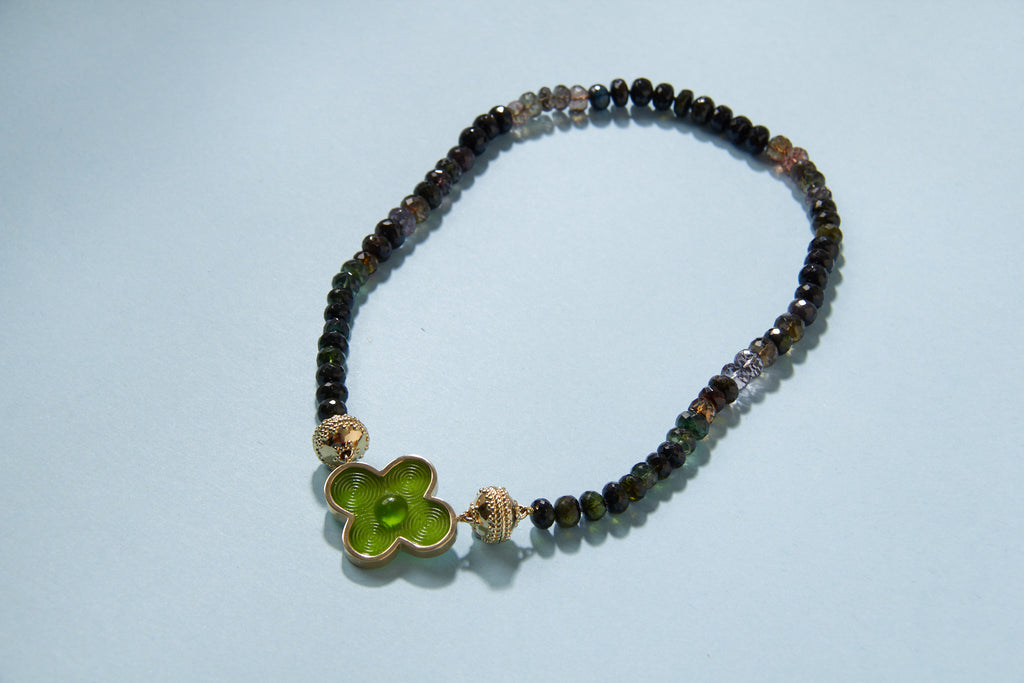 Dark Green Multicolor Tourmaline Rondelle Necklace