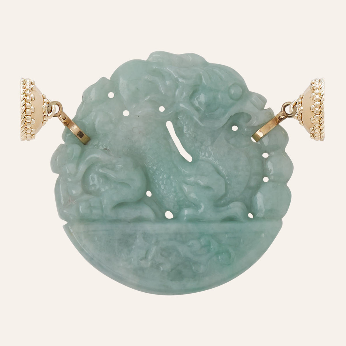 Green Jade Carved Dragon Round Centerpiece