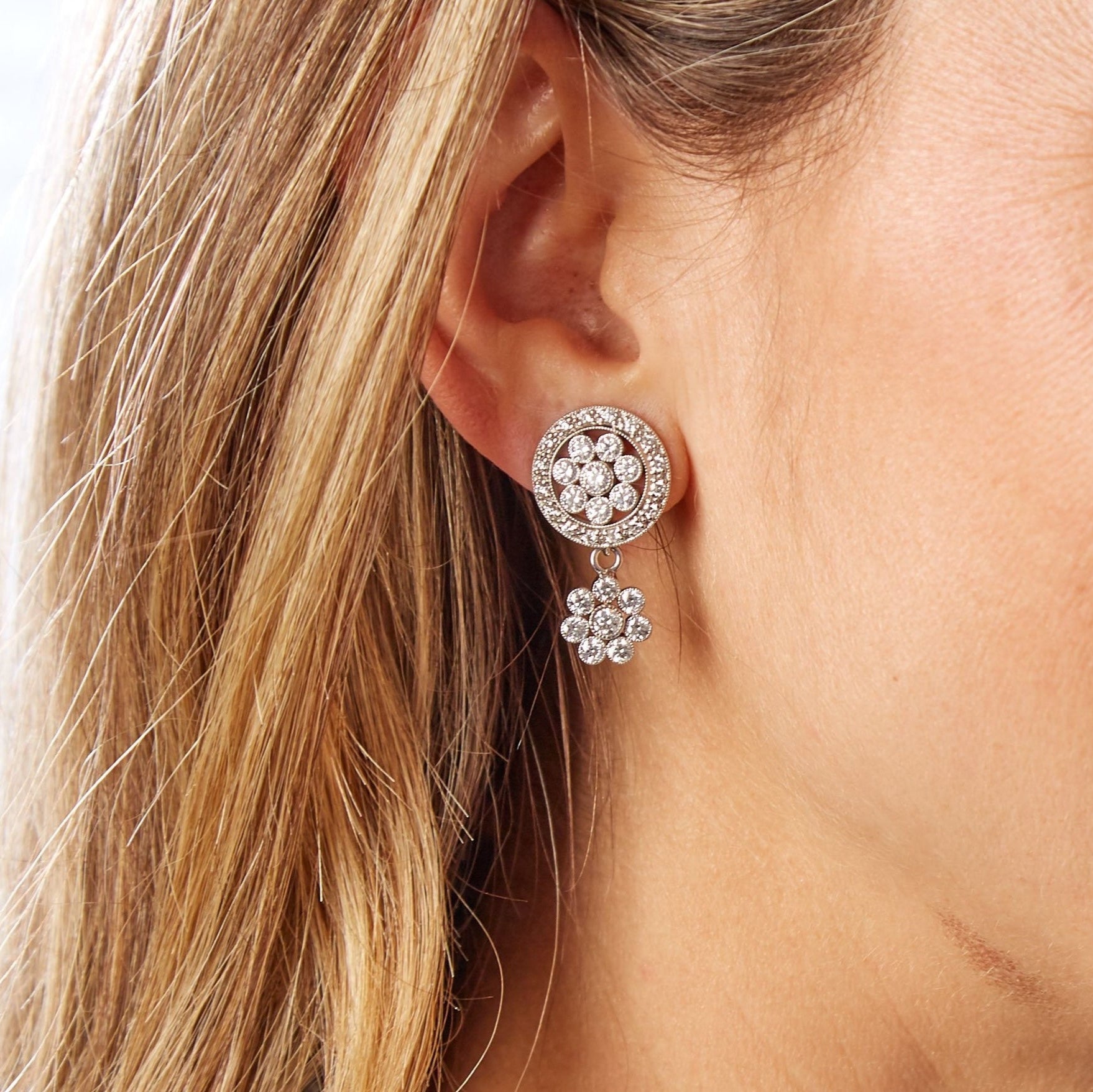 18K White Gold Large Blossom Earrings