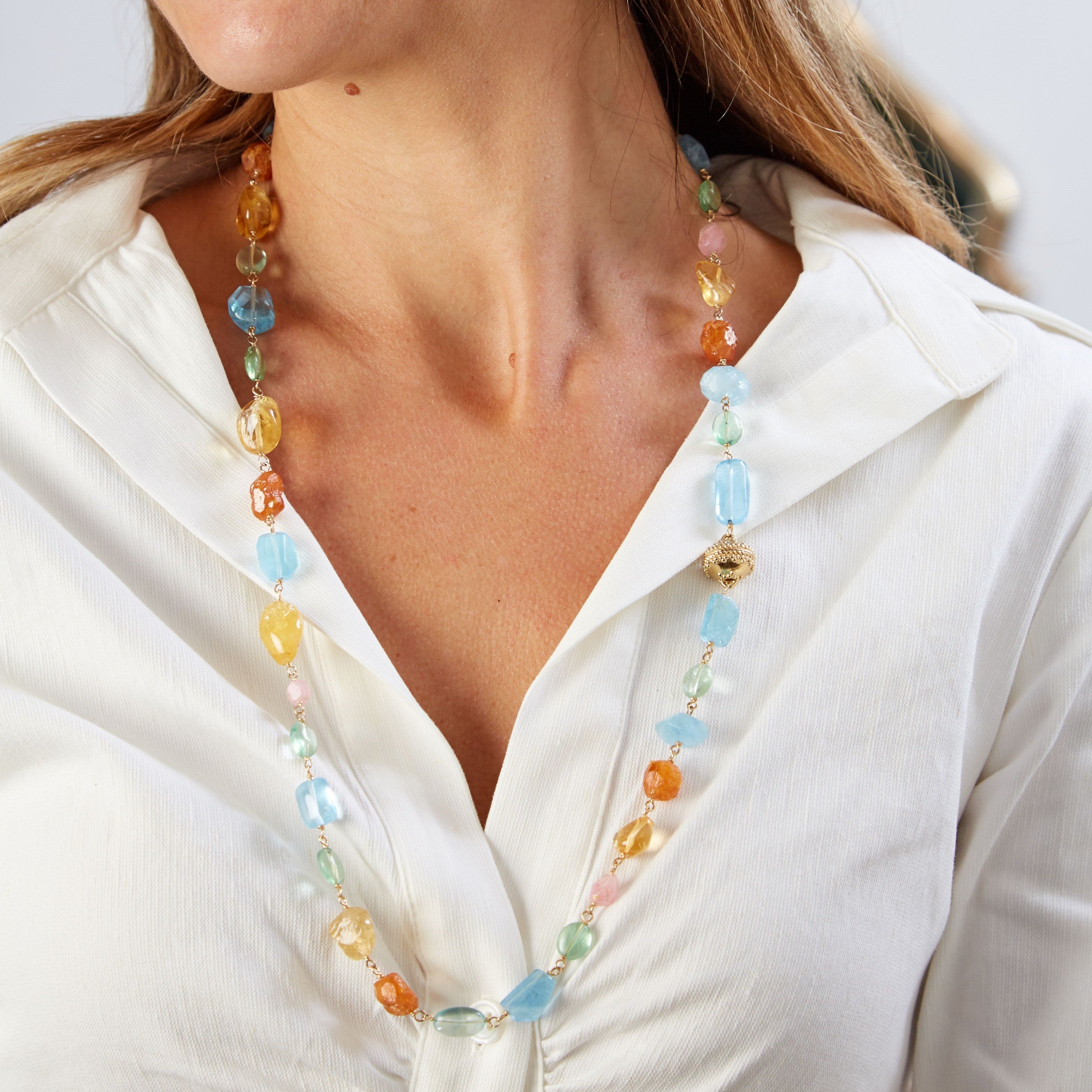 Caspian Aquamarine, Blue Topaz, and Citrine Necklace