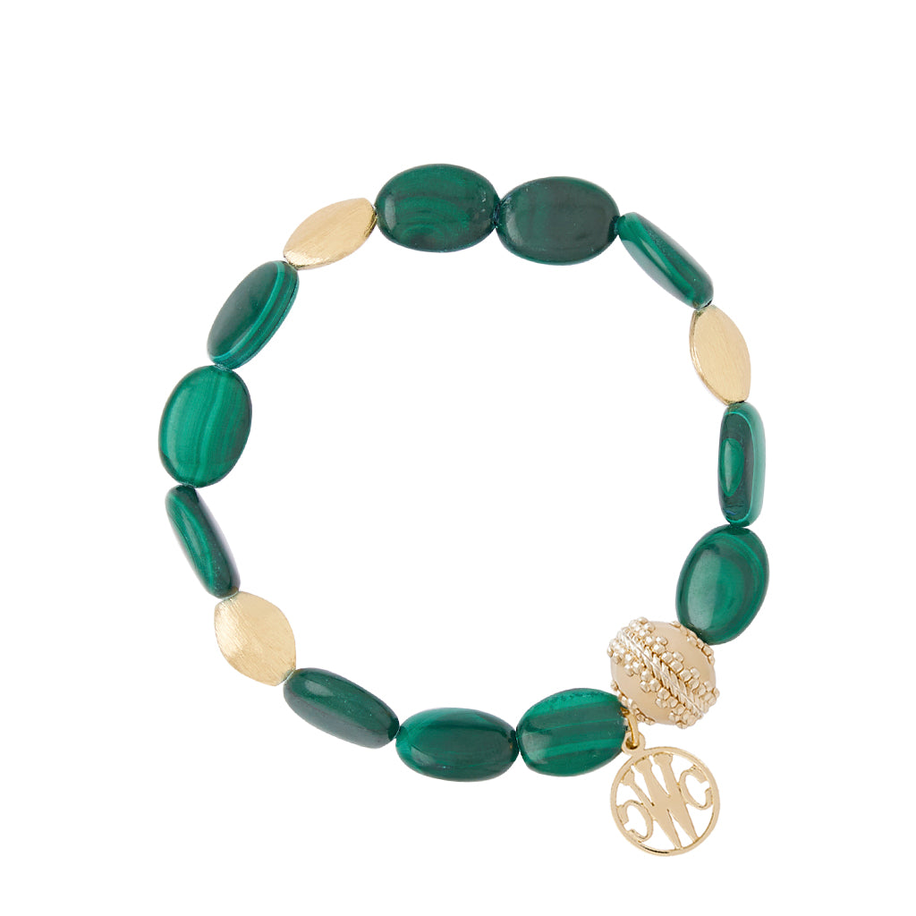 Gold Rush Malachite Oval Stretch Bracelet