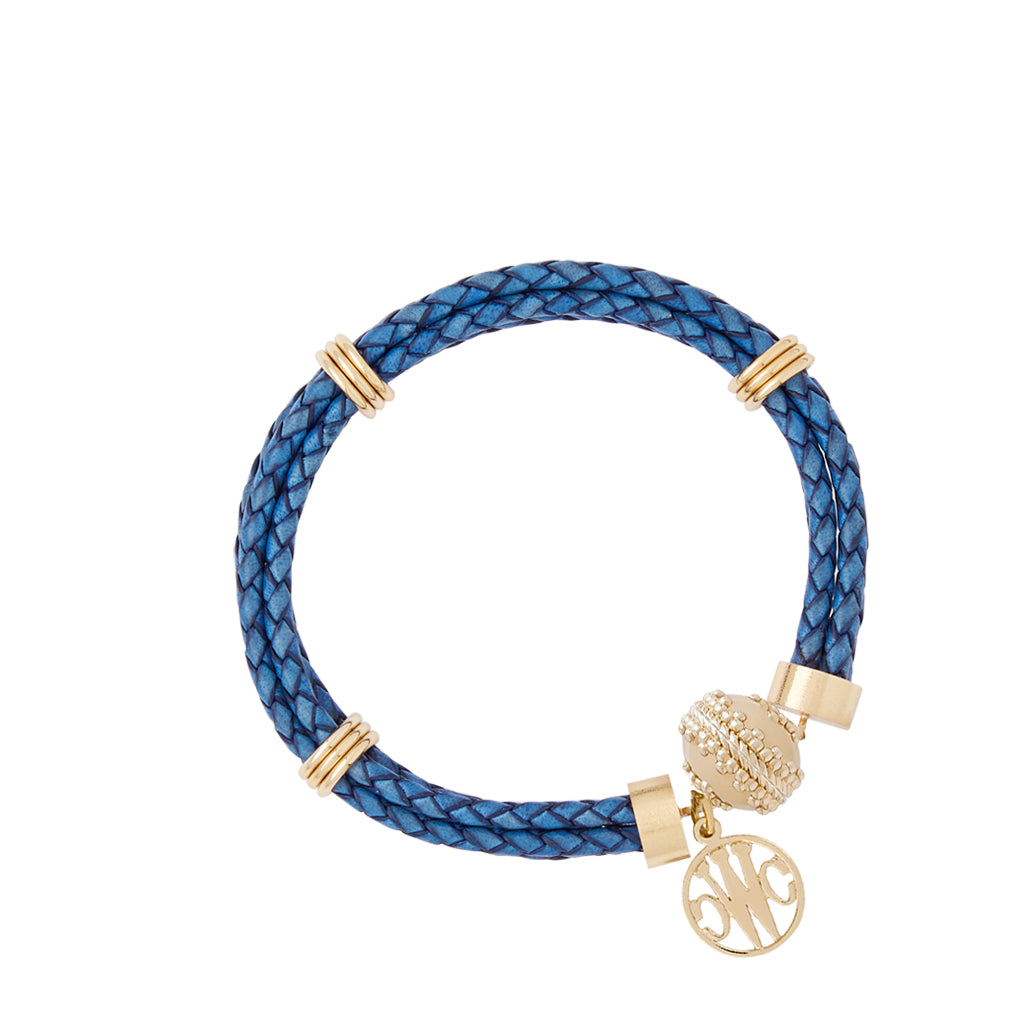 Aspen Braided Leather Denim Blue Bracelet