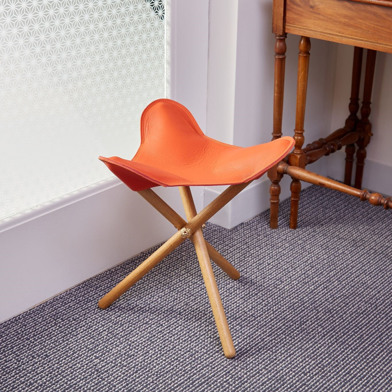 Orange Leather Petal Folding Stool