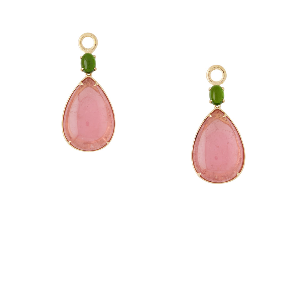 18K Candy Pink Tourmaline and Green Garnet Drops