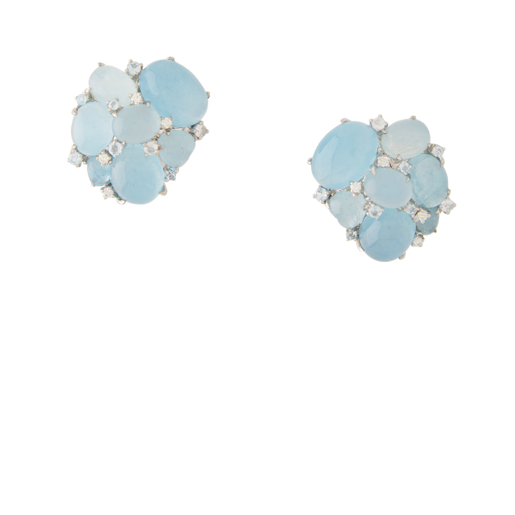 18K White Gold Aquamarine, Blue Topaz, and Diamond Earrings