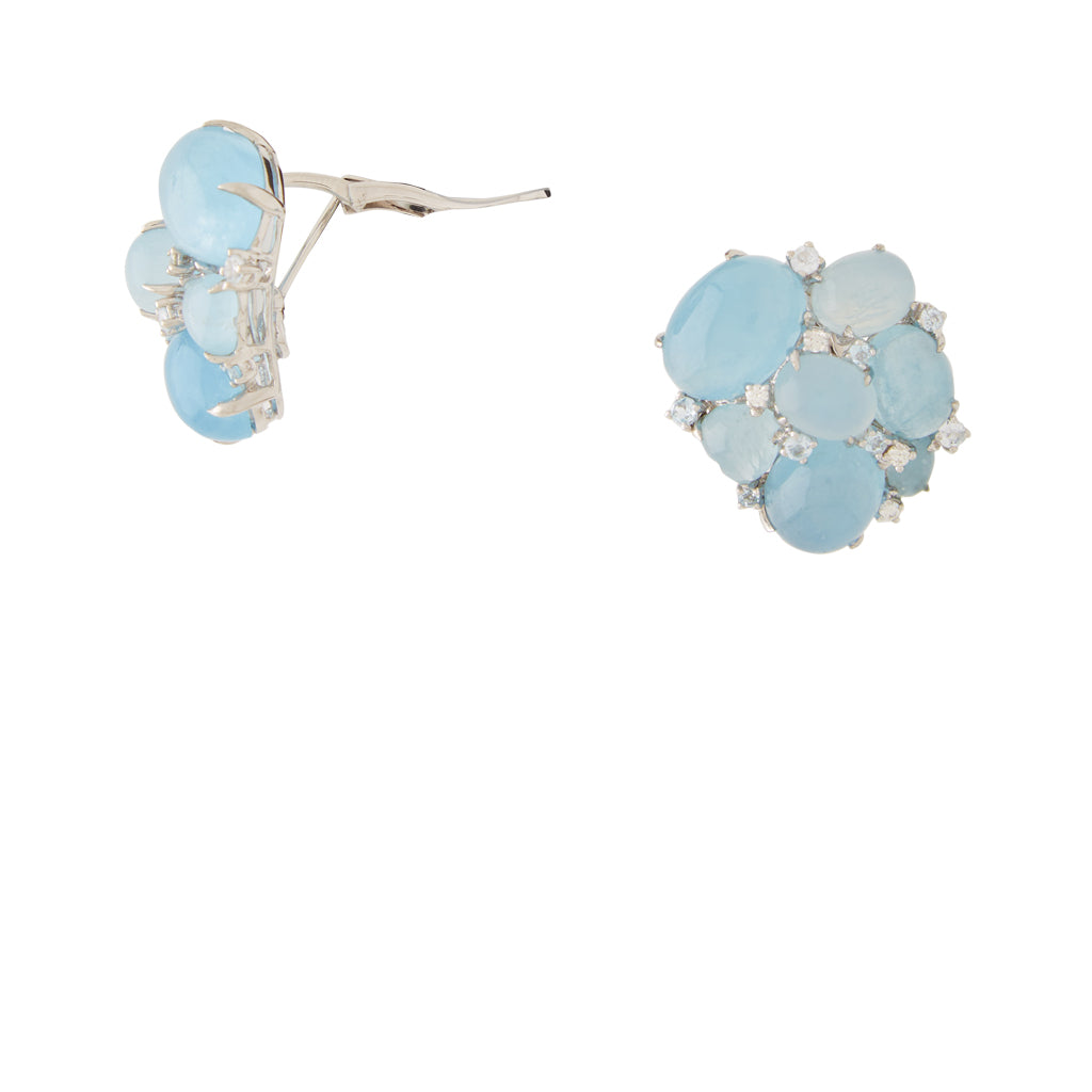 18K White Gold Aquamarine, Blue Topaz, and Diamond Earrings