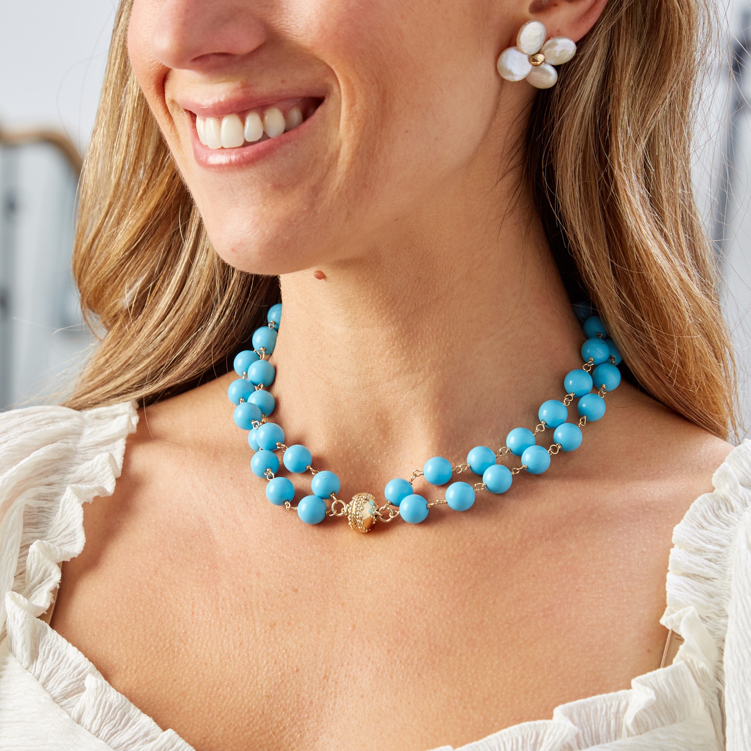 Caspian Victoire Reconstituted Cerulean Turquoise 10mm Double Strand Necklace