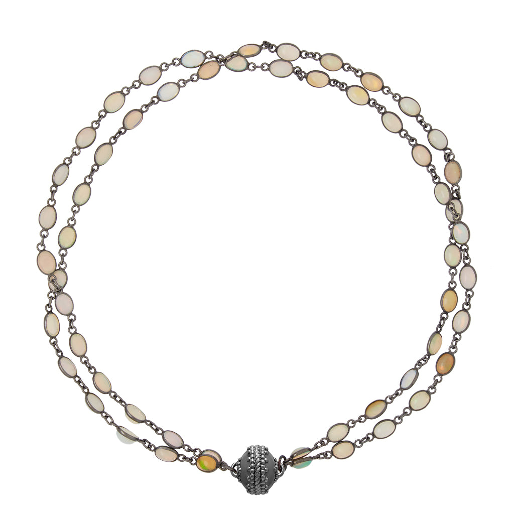 Amalfi Opal Double Strand Gunmetal Necklace