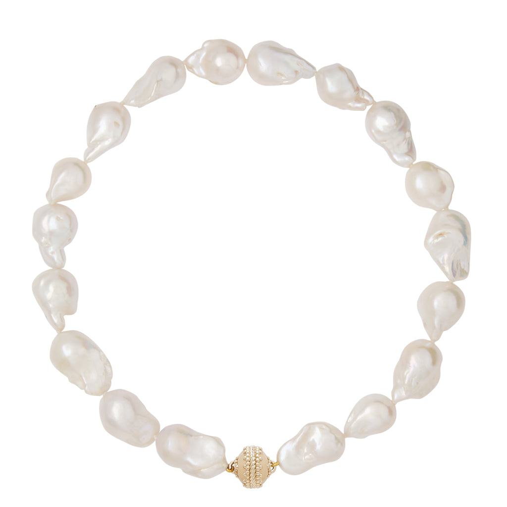Lustrous White Baroque Pearl Necklace