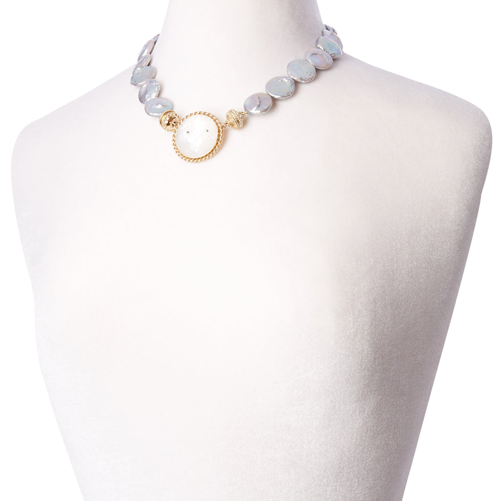 Peacock Gray Coin Pearl Necklace