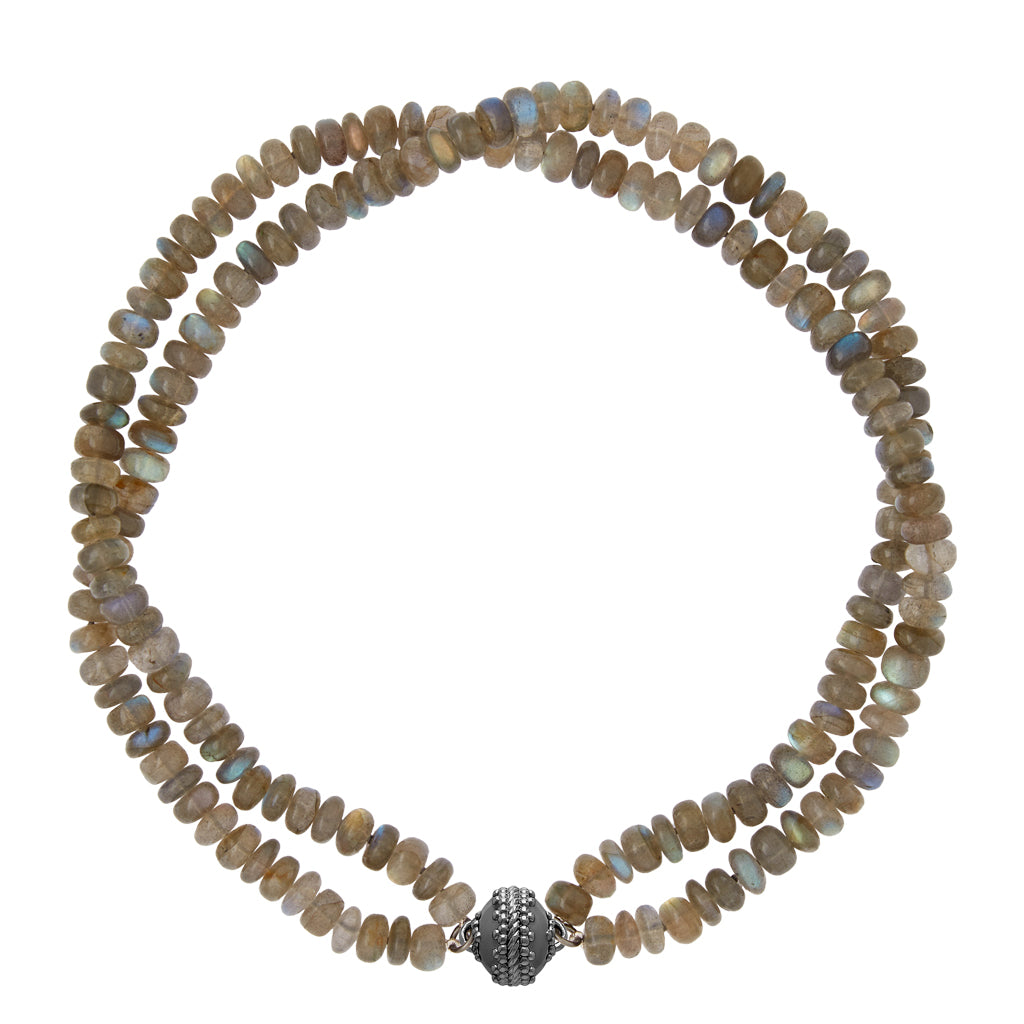 Labradorite Rondelle Double Strand Gunmetal Necklace