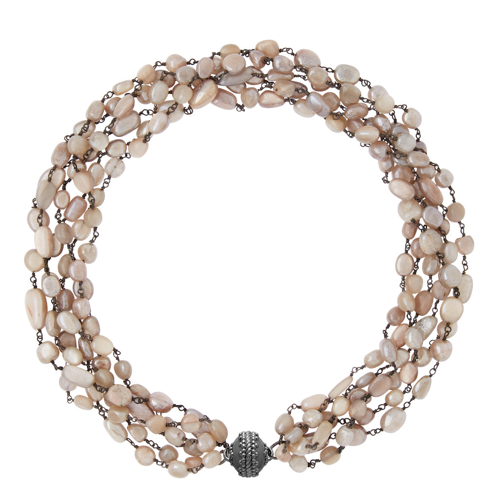 Moonstone and Gunmetal Multi-Strand Necklace