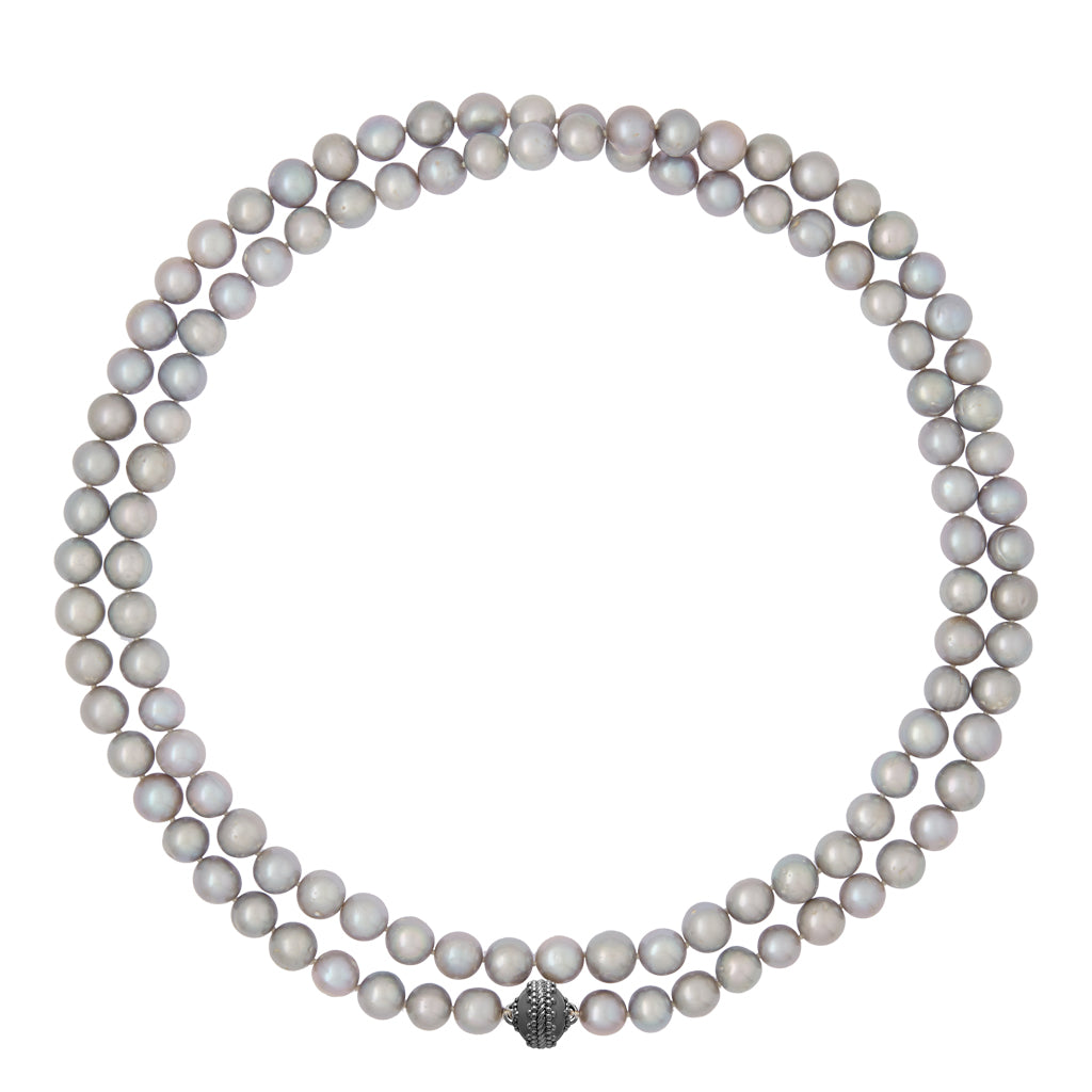 Gray Pearl Opera Gunmetal Necklace