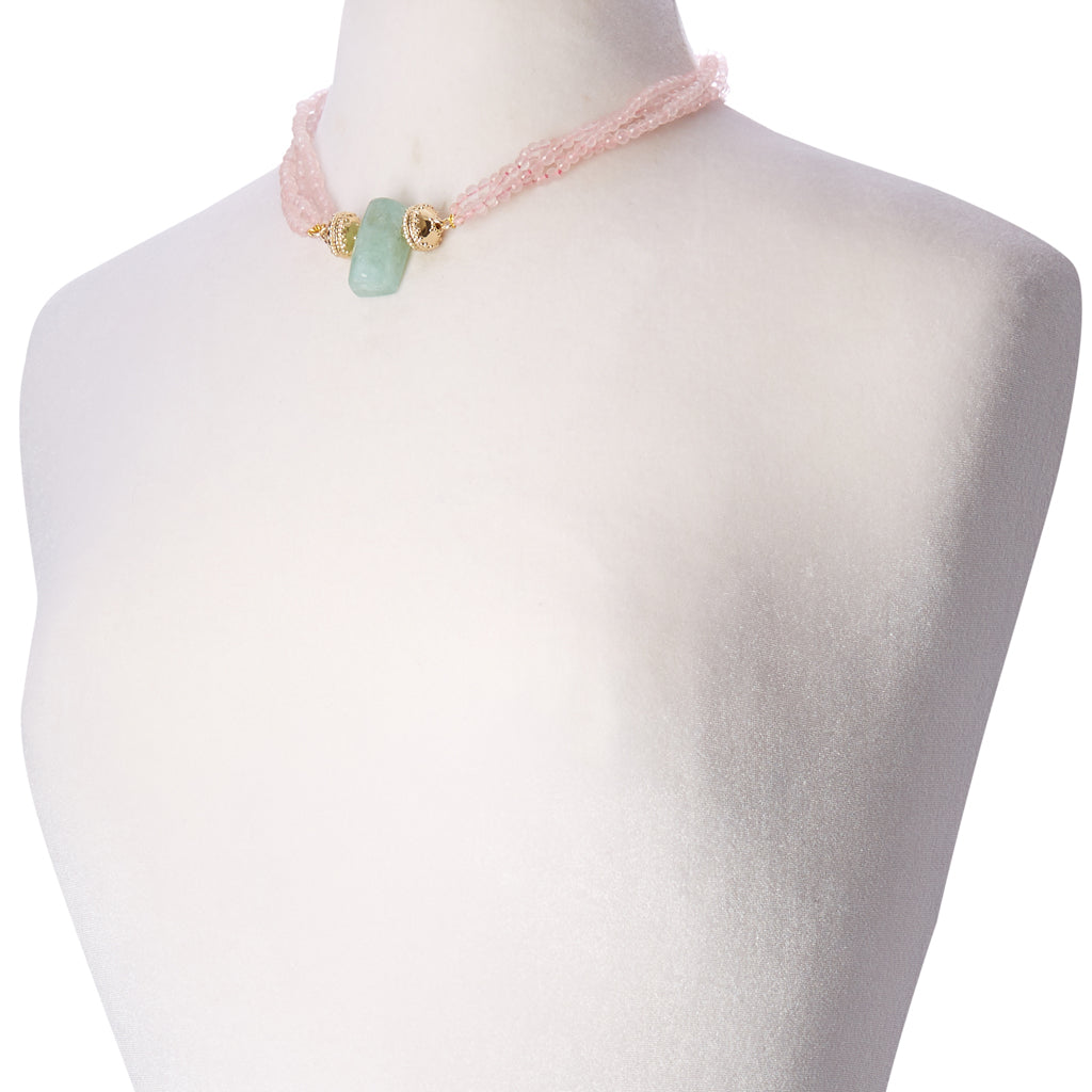 Rose Quartz Faceted Rondelle Multi-Strand Necklace