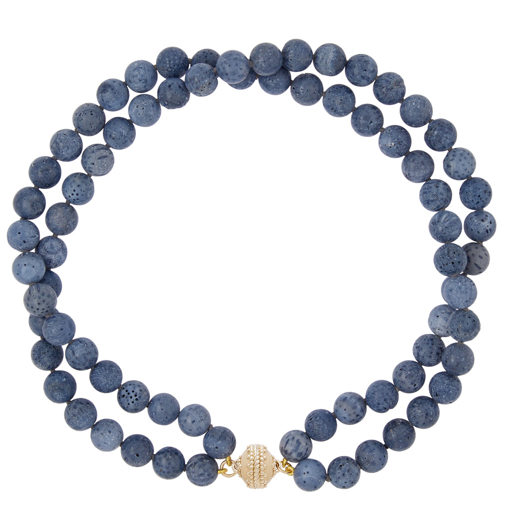 Victoire Blue Coral 10mm Double Strand Necklace