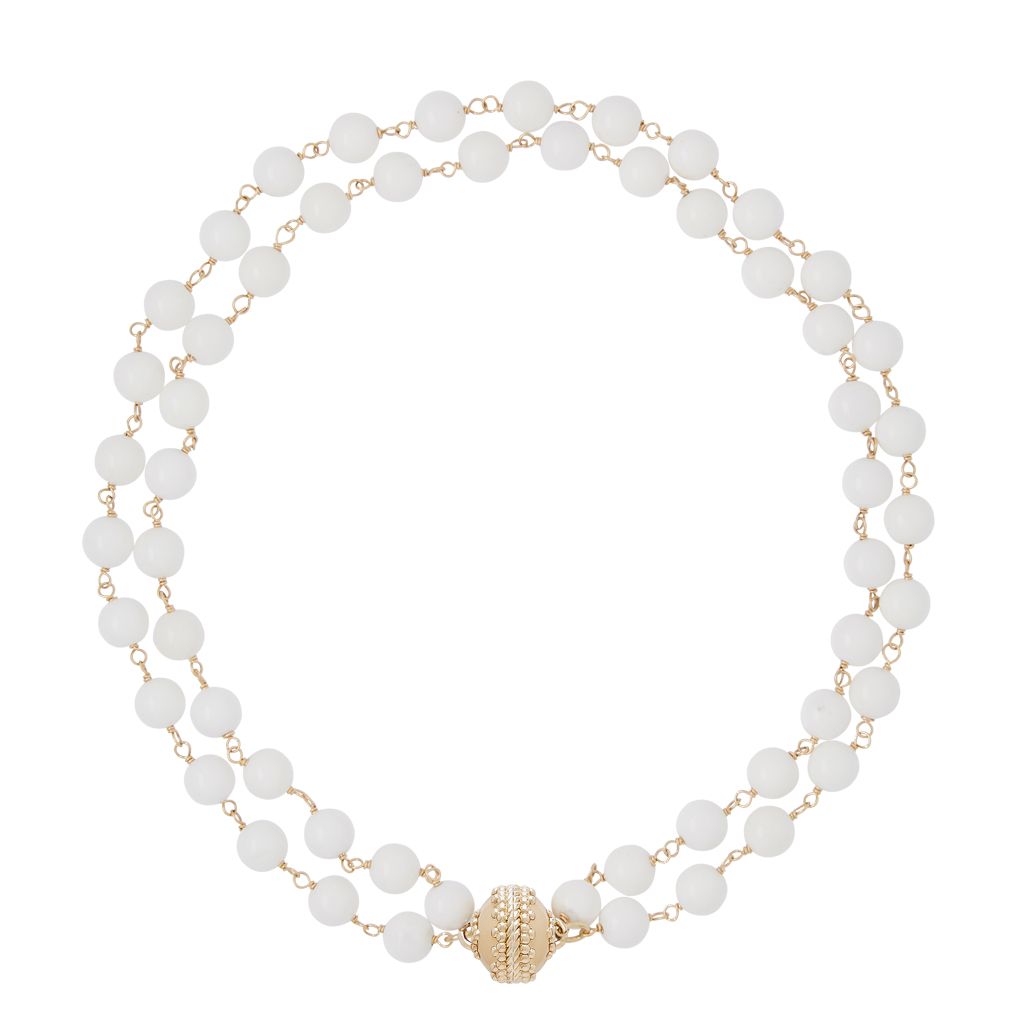 Caspian Victoire White Agate 8mm Double Strand Necklace