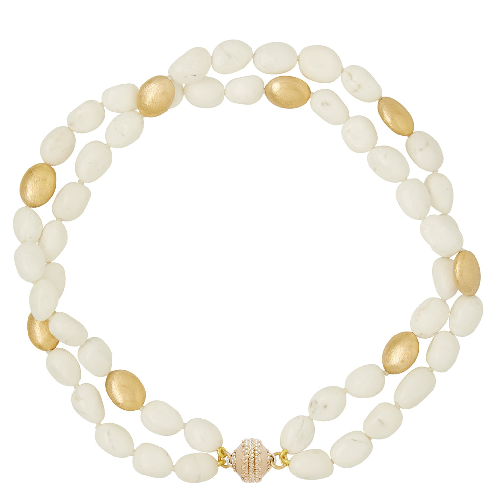 Gold Rush White Agate Double Strand Necklace