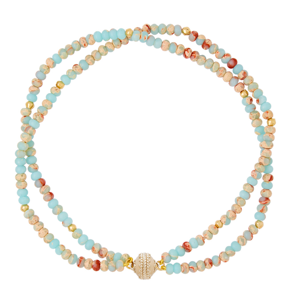 Peppercorn African Opal Flat Rondelle Double Strand Necklace