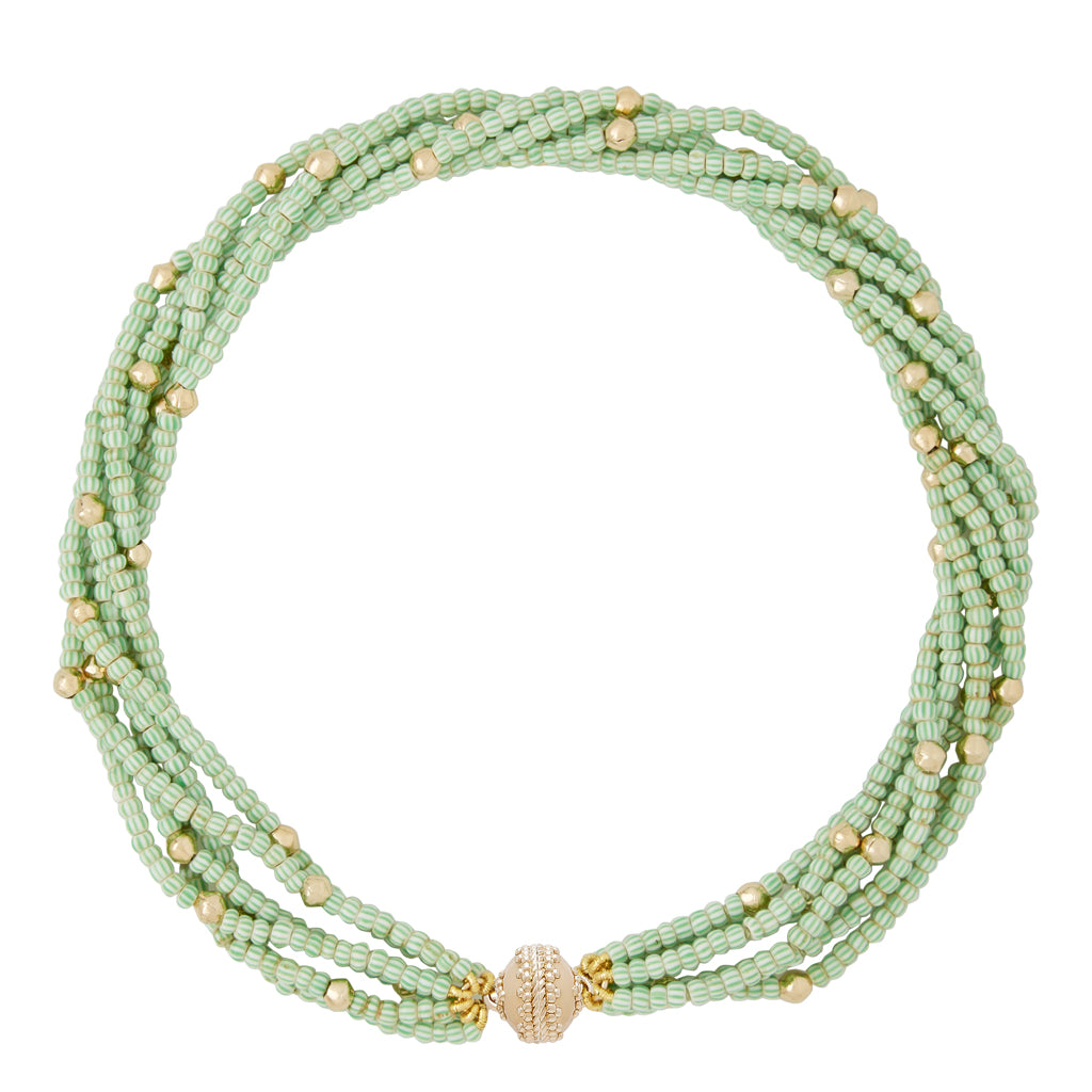 Peppercorn Stripe Green Ventian Glass Multi Strand Necklace