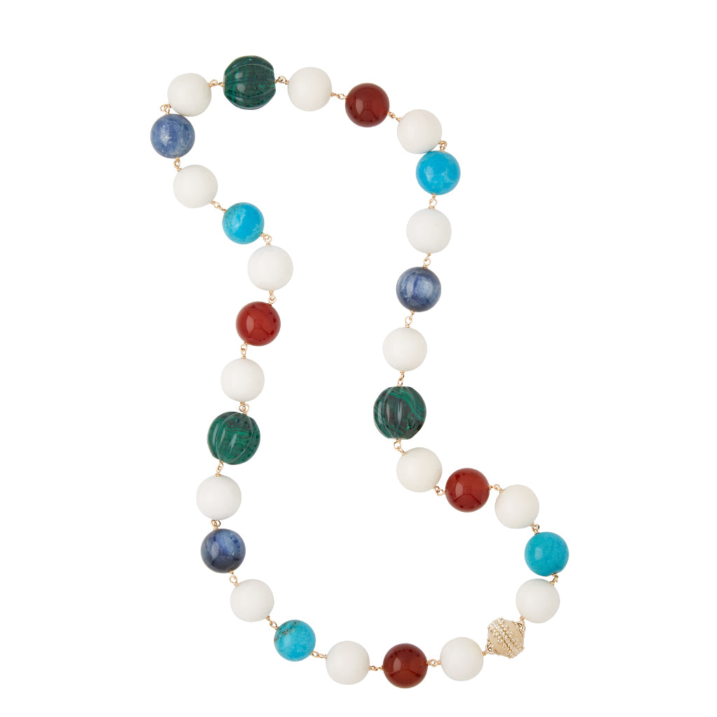 Caspian Turquoise, Carnelian, and Kyanite Necklace