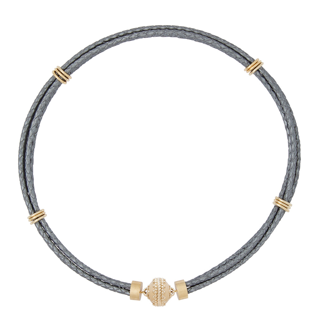 Aspen Leather Braided Dark Silver Necklace