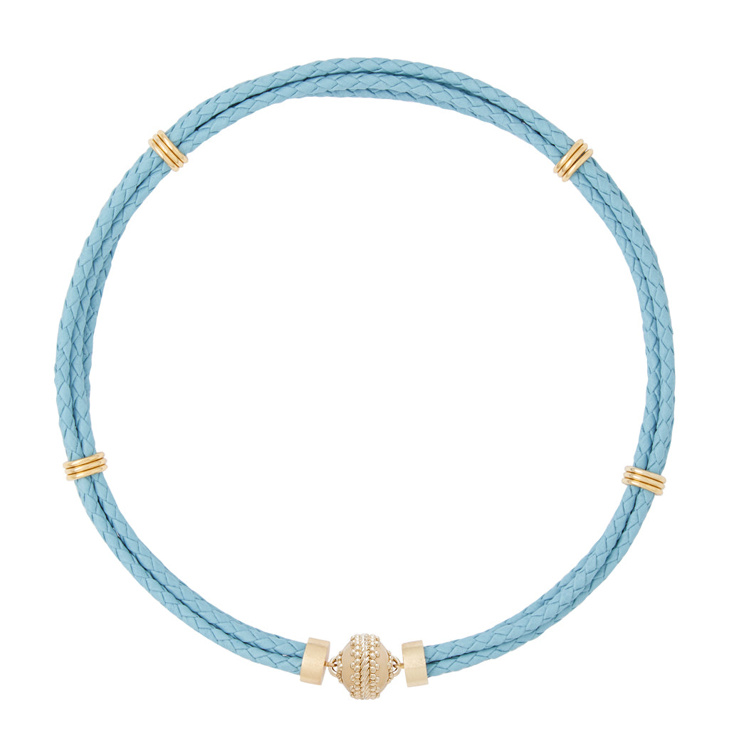 Aspen Braided Leather Powder Blue Necklace