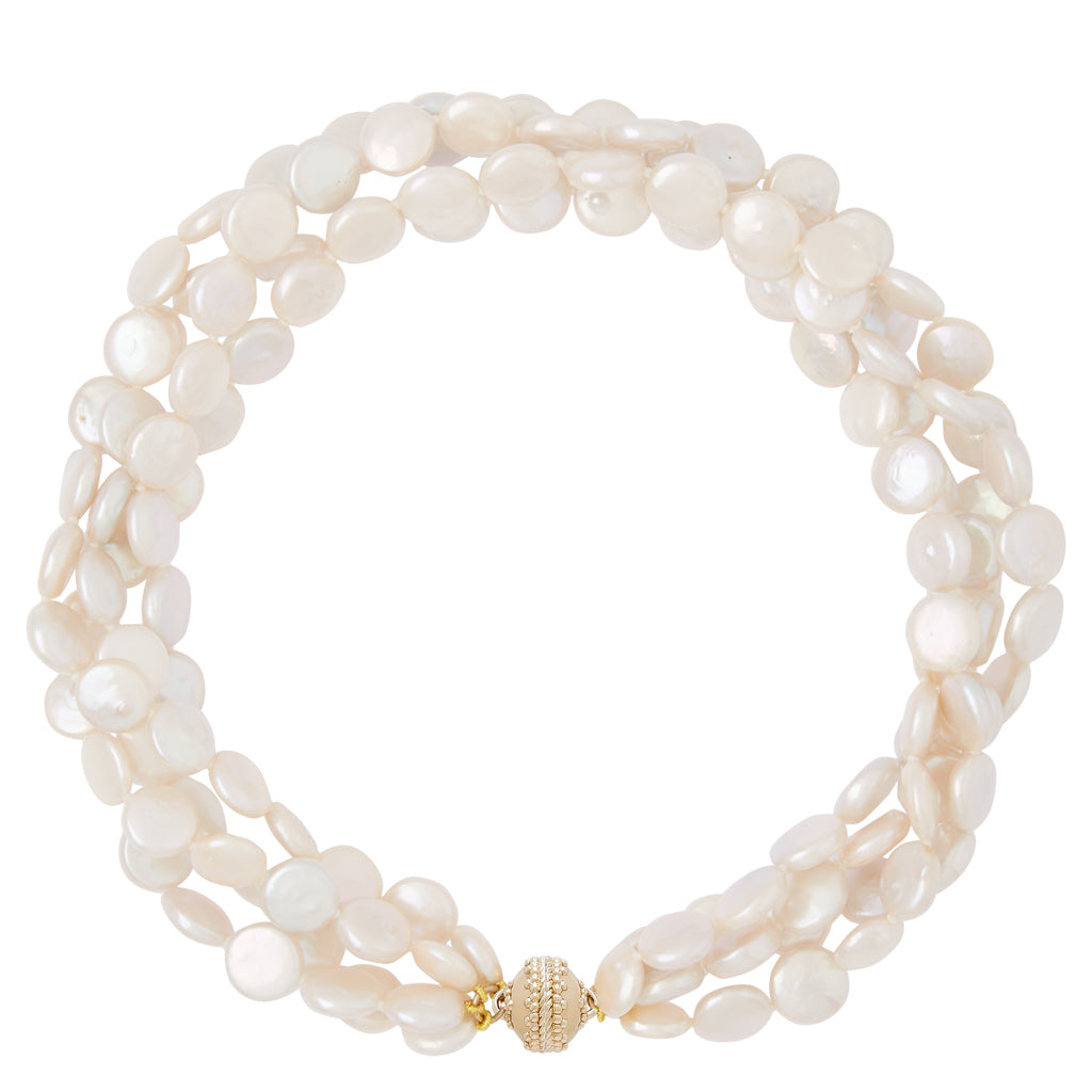 White Coin Pearl 12mm Multi-Strand Necklace