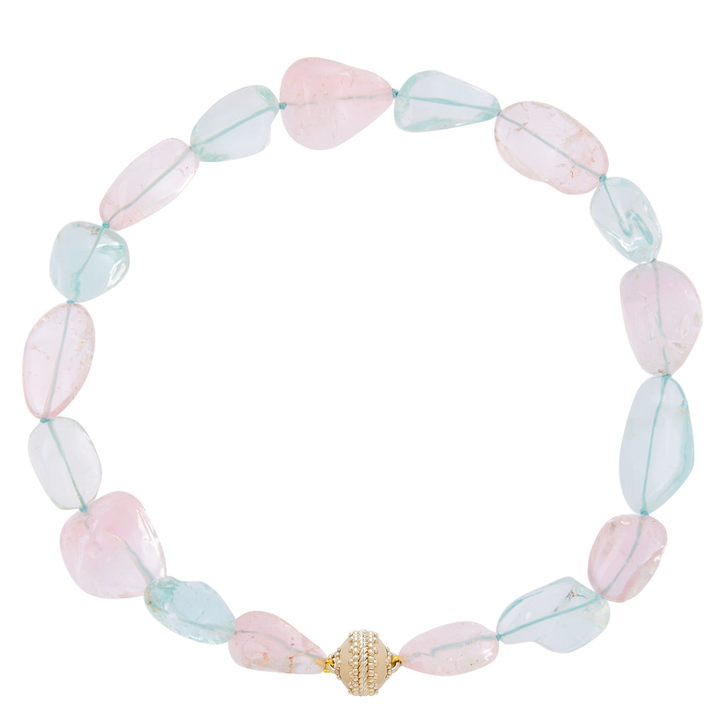 Large Light Aquamarine & Pink African Beryl Necklace
