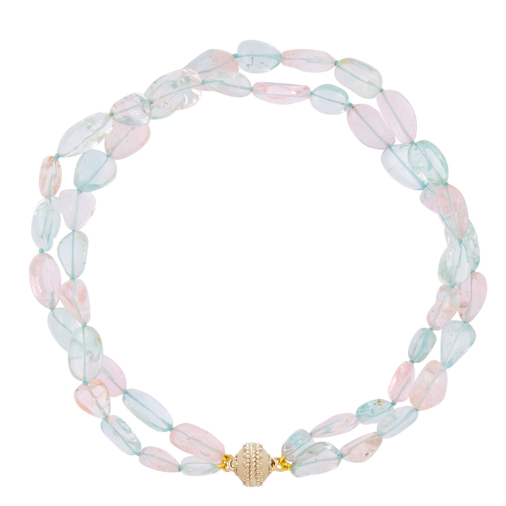 Light Aquamarine & Pink African Beryl Double Strand Necklace
