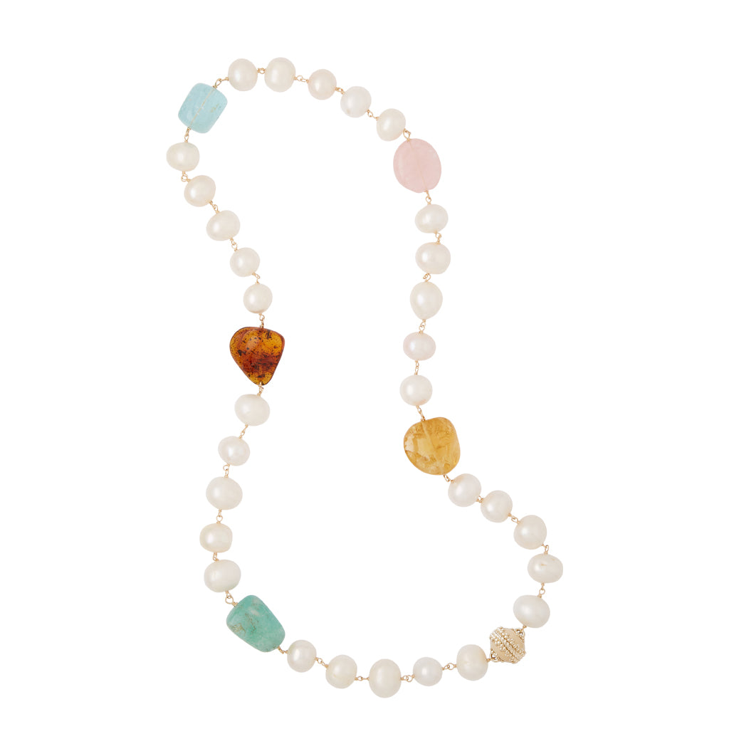 Caspian Freshwater Pearl, Citrine, and Aquamarine Necklace