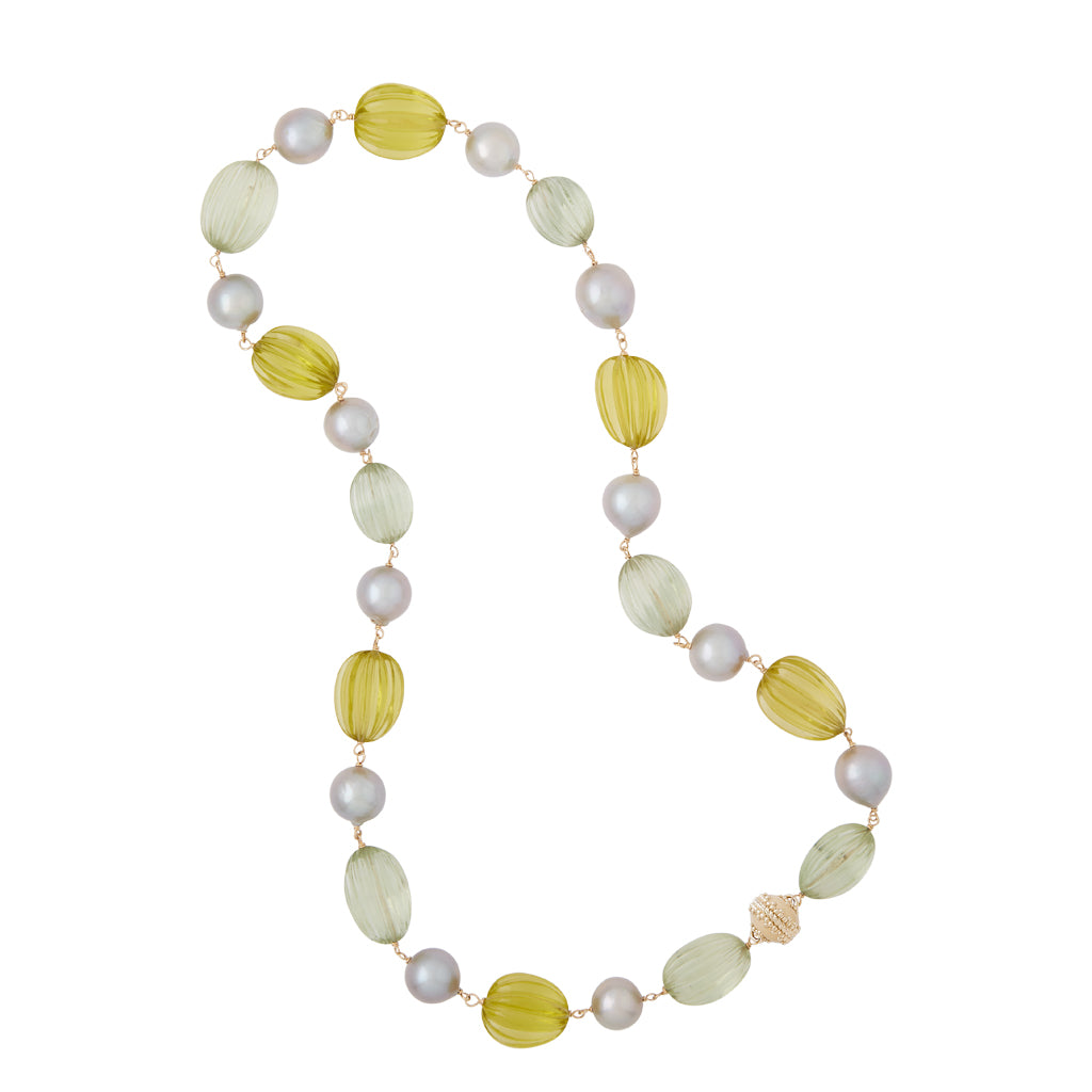 Caspian Gray Baroque Pearl, Citrine, and Green Amethyst Necklace