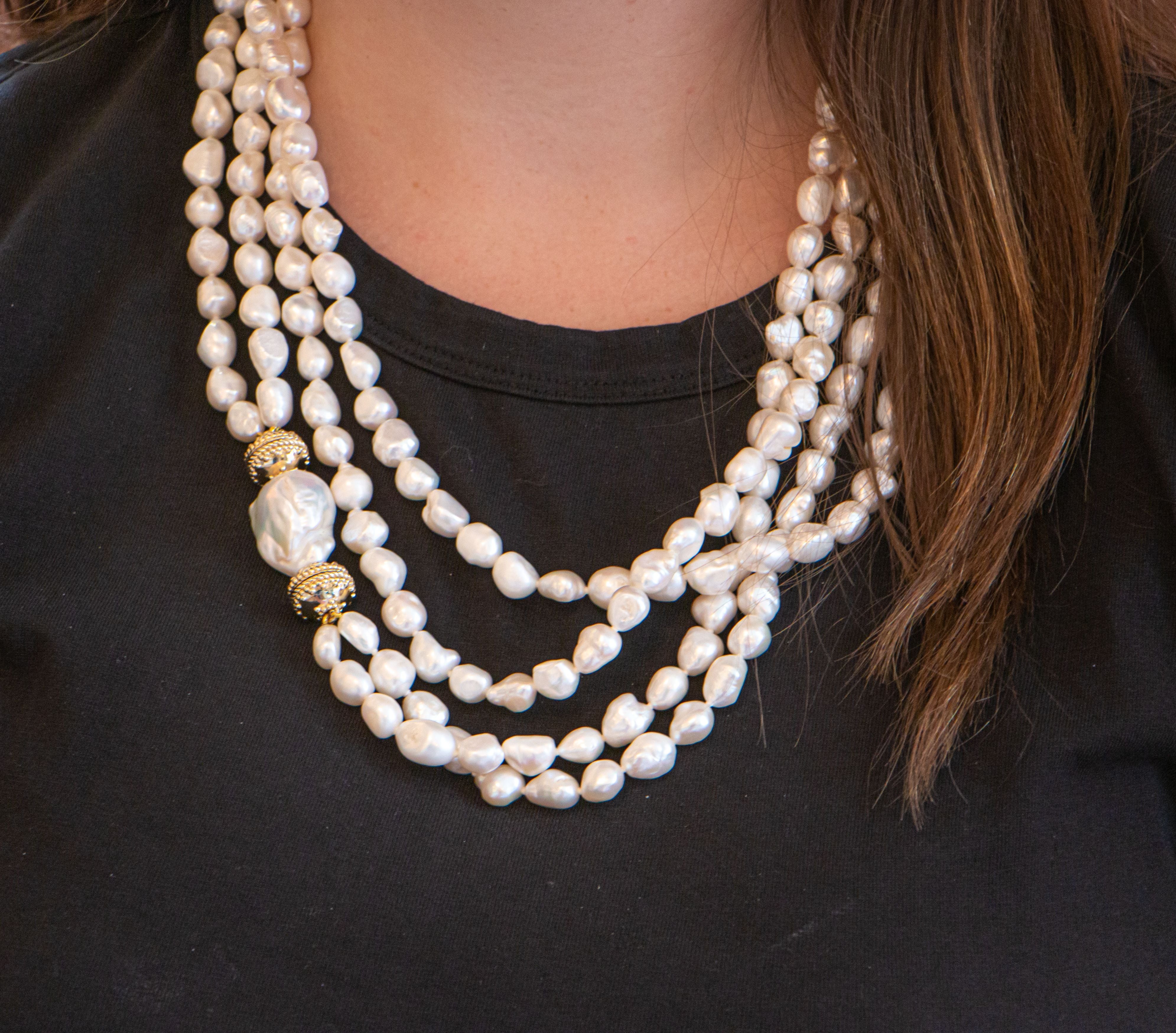 Irregular White Pearl Opera Necklace