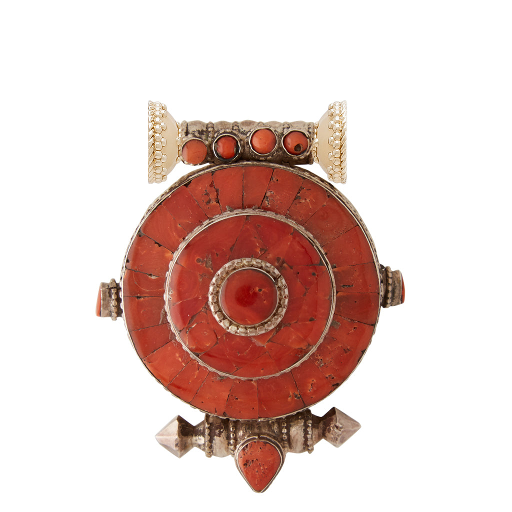 Tibetan Treasures Coral & Sterling Silver Medallion Centerpiece