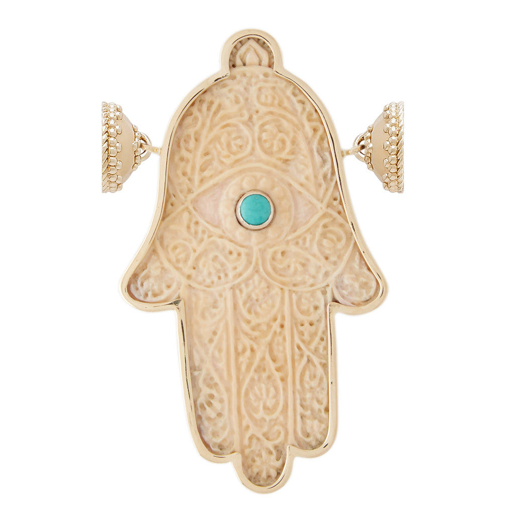 Carved Hamsa with Turquoise Centerpiece