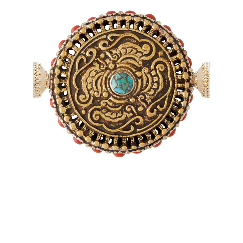 Tibetan Treasure Coral and Turquoise Medallion Centerpiece
