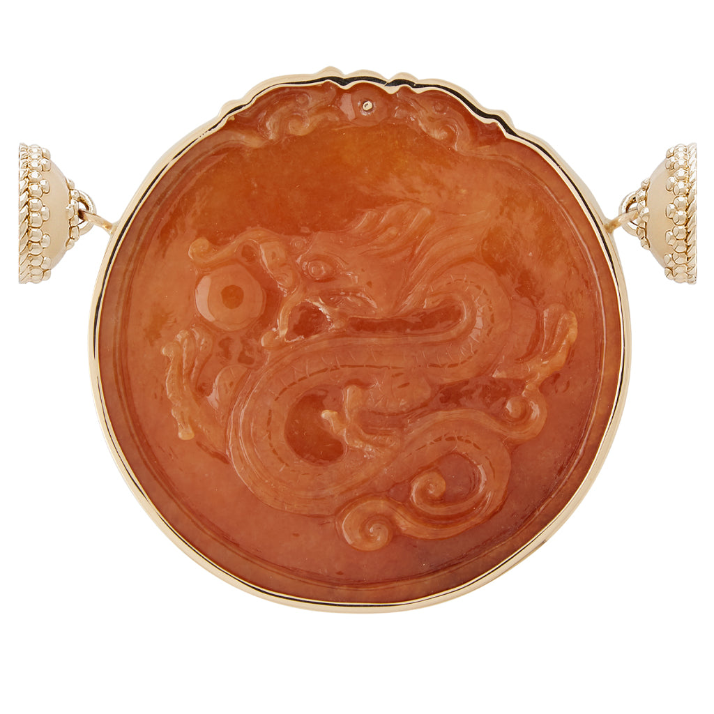 Carved Red Jade Dragon Medallion Centerpiece