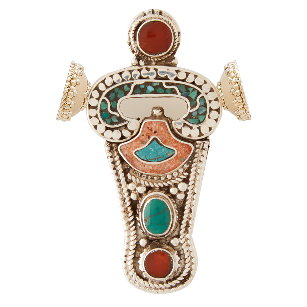 Tibetan Treasure Coral and Turquoise Inlay Centerpiece