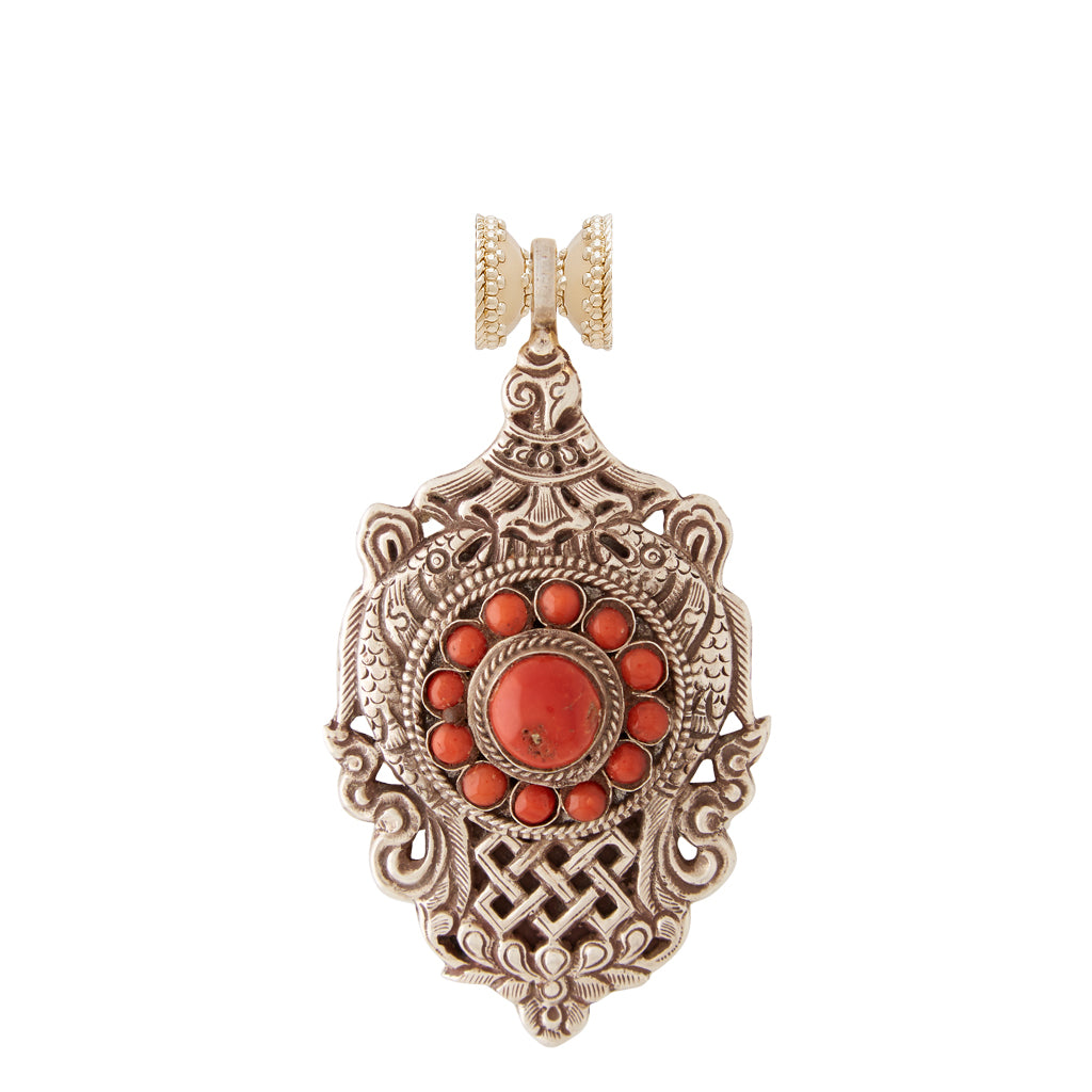 Tibetan Treasure Coral Double Fish Centerpiece