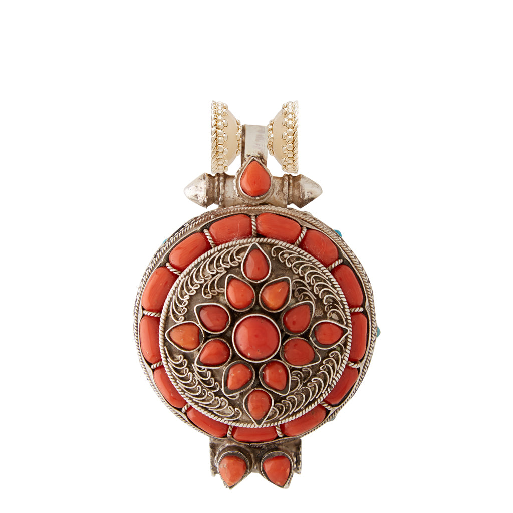Tibetan Treasure Red Coral Filigree Centerpiece