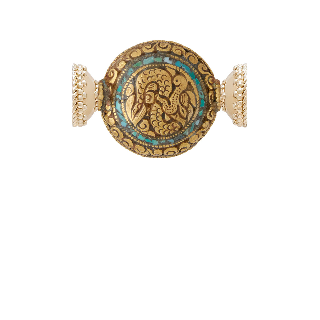 Tibetan Treasure Brass & Turquoise Dragon Centerpiece