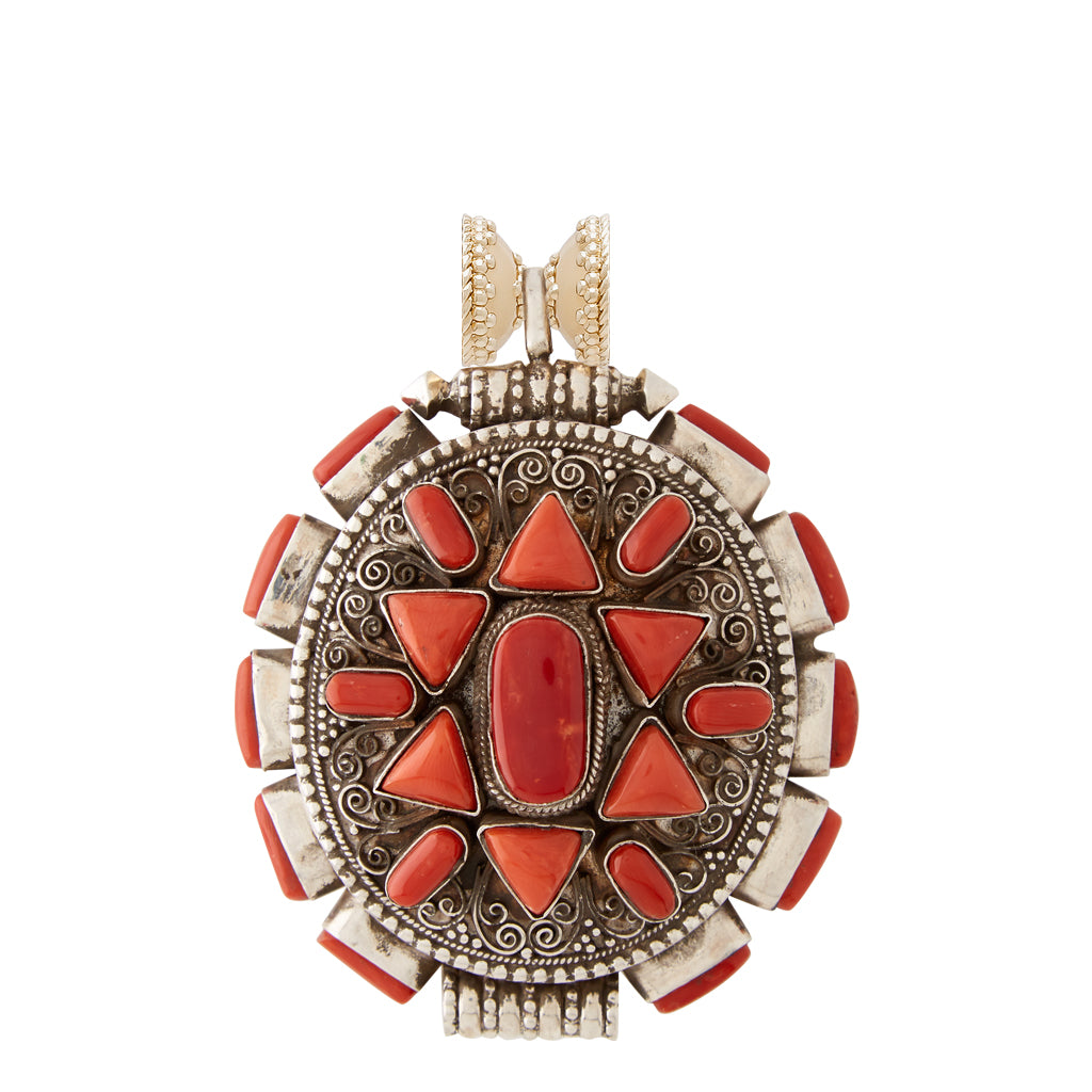 Tibetan Treasure Coral Oval Medallion Centerpiece