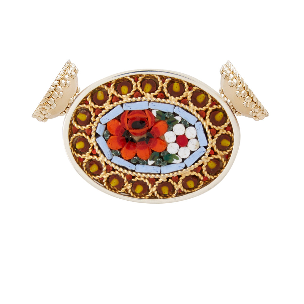 Red & Blue Italian Oval Flower Mosaic Centerpiece
