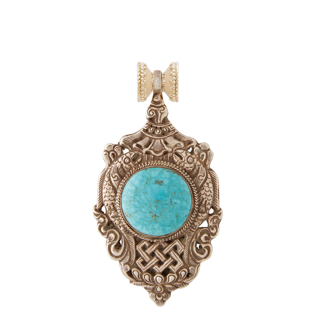 Tibetan Treasure Sterling Silver & Turquoise Pendant Centerpiece