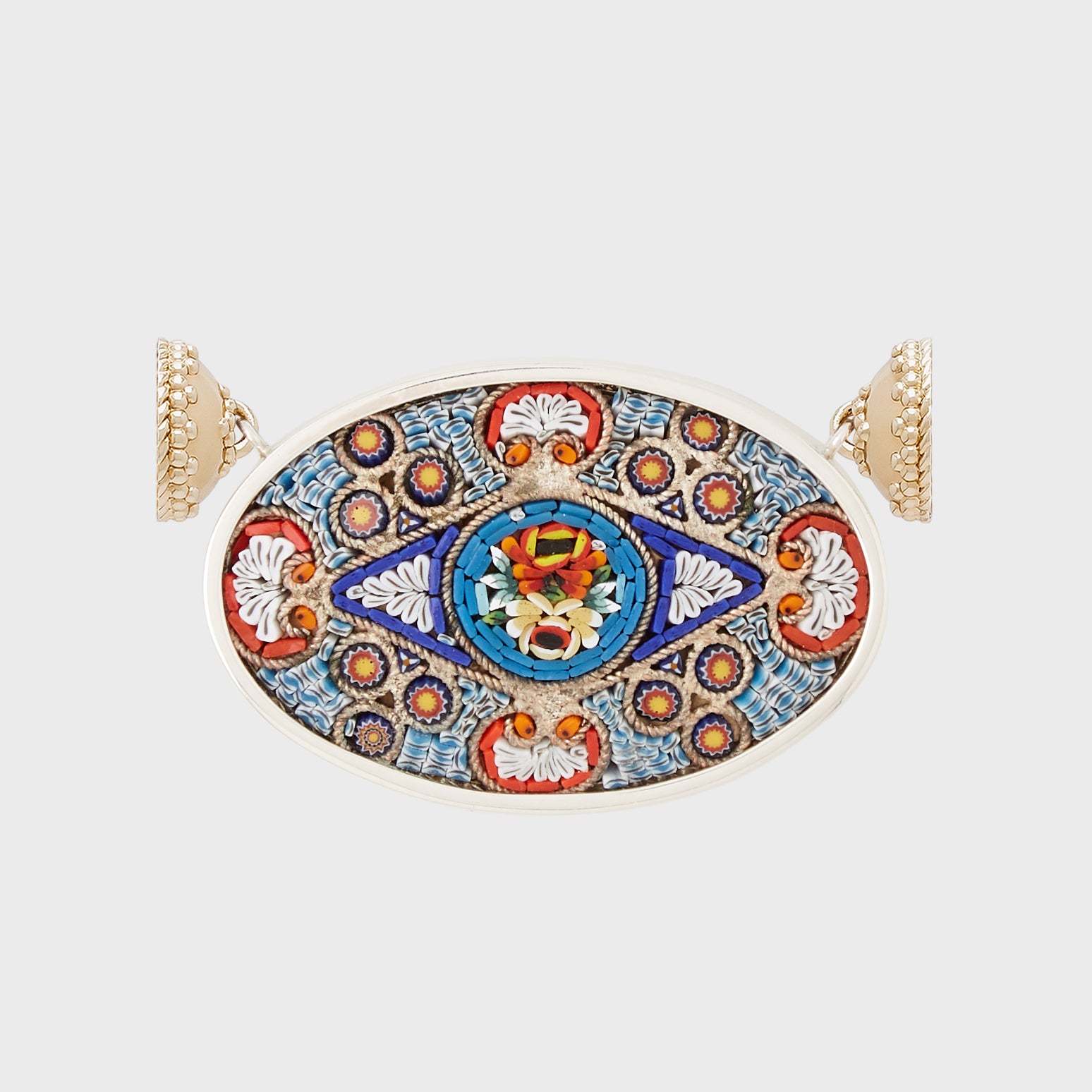 Blue Italian Oval Flower Mosaic Centerpiece